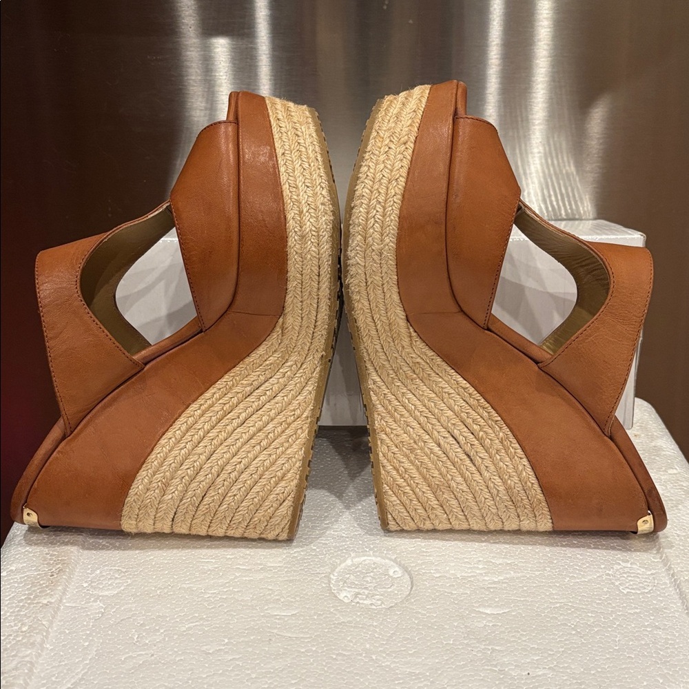 Jimmy Choo Tan Leather Espadrille Wedge Sandals - Picture 11 of 15